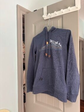 TENTREE Women’s Hoodie XS Blue Mountain Graphic Pullover | Organic Cotton